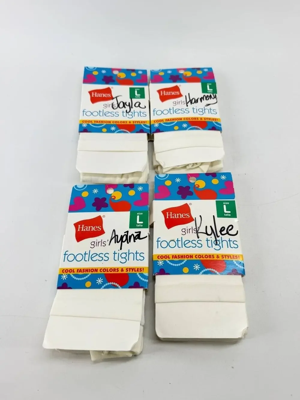 Hanes Girls Footless Tights Lot of 4 White Size L New Nylon Spandex